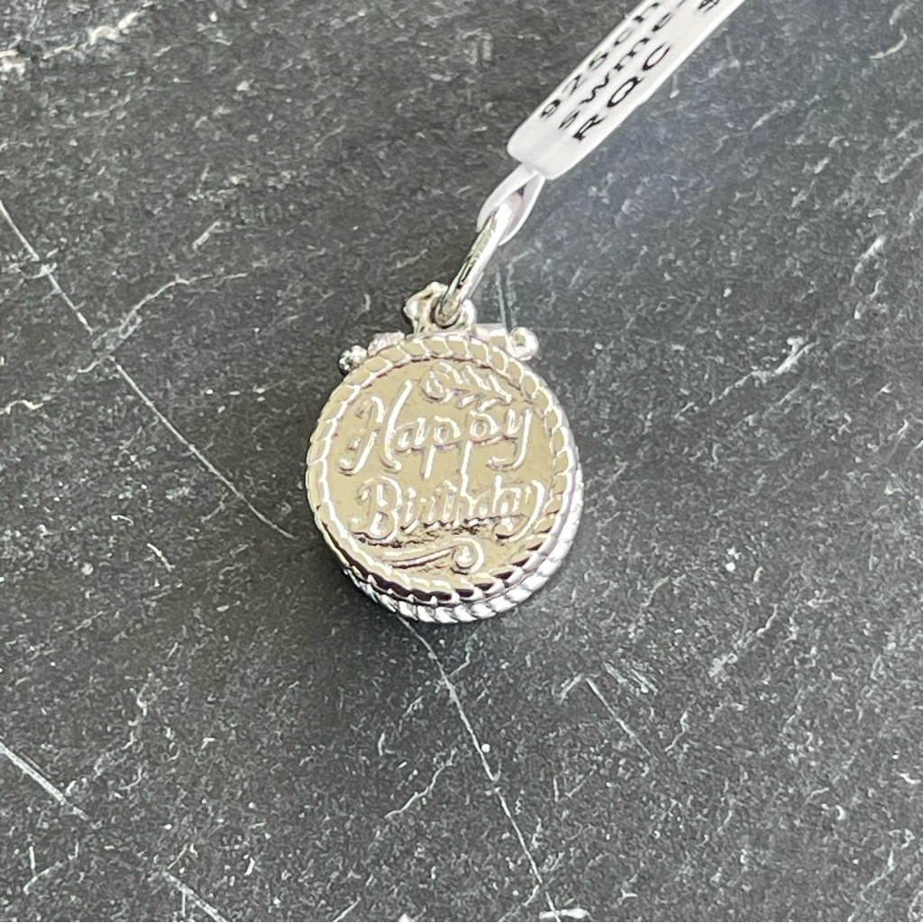 Sterling Silver 925 “Happy Birthday' Hinge With Candle Pendant